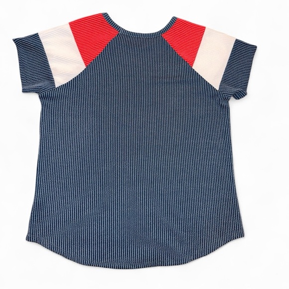 Maurices Colorblock Ribbed Knit Tee – Blue, Red & White | Size L - Picture 2 of 4